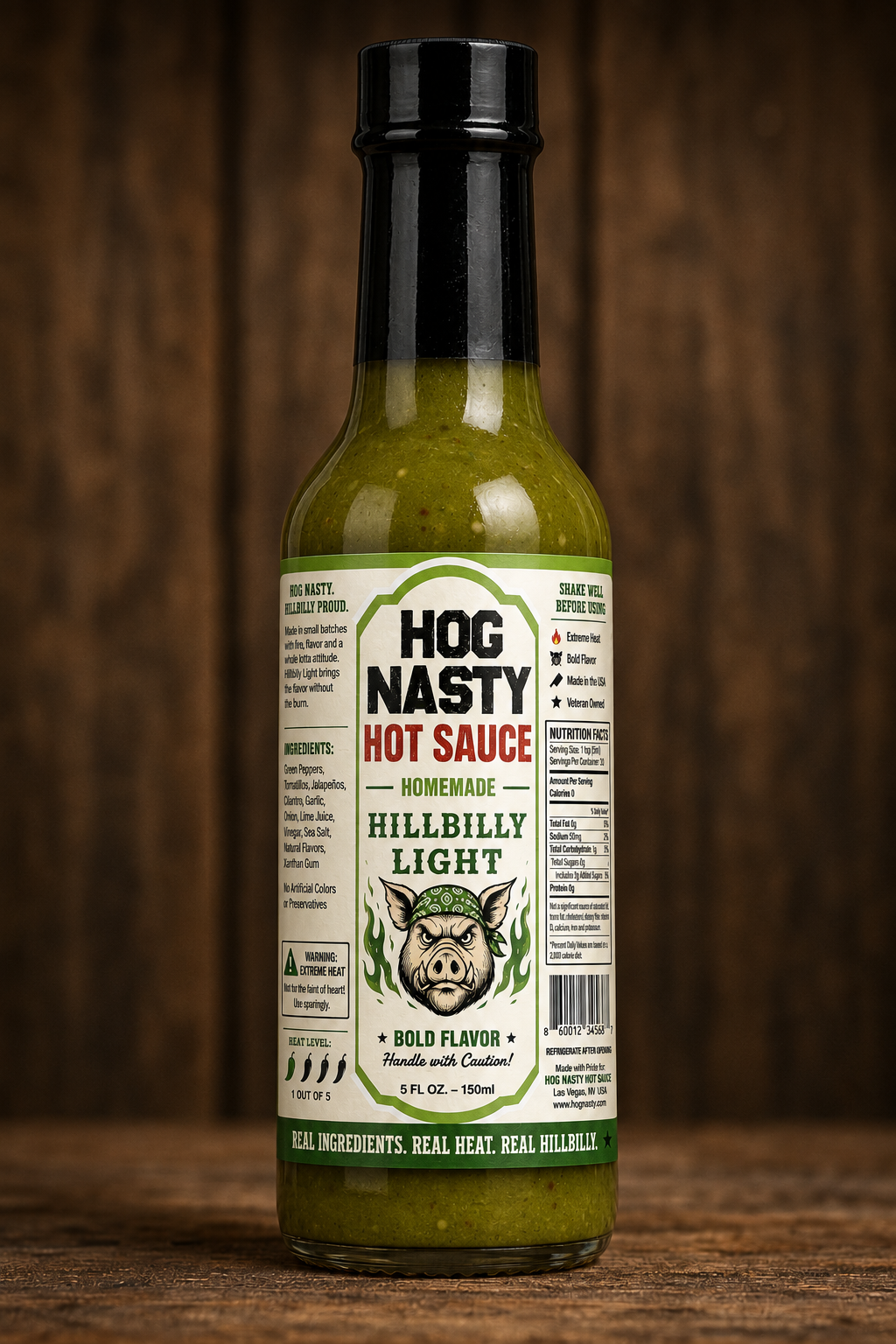Hog Nasty Hillbilly Light hot sauce — mild green tomatillo